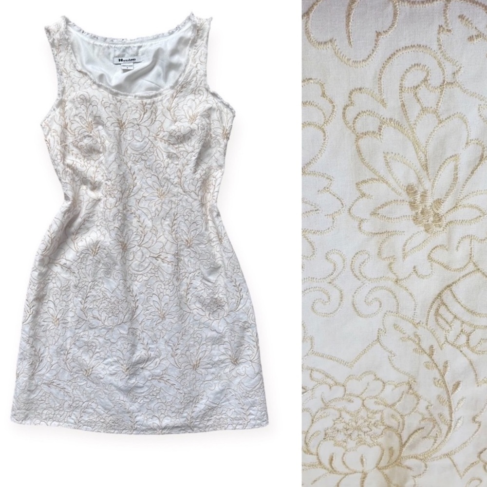 Peter Nygärd White & Gold Floral Embroidered Shift Dress size women’s 6